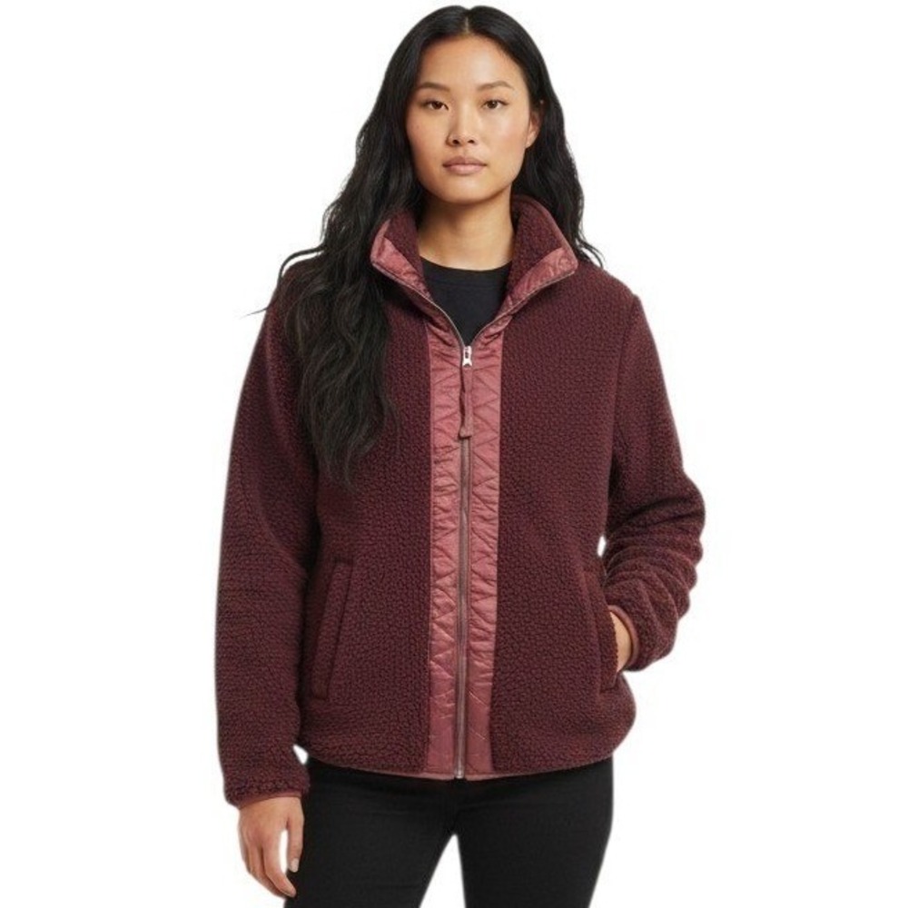 Abercrombie & Fitch Womens Sherpa Fleece Jacket Burgundy Quilted Trim NWT Medium